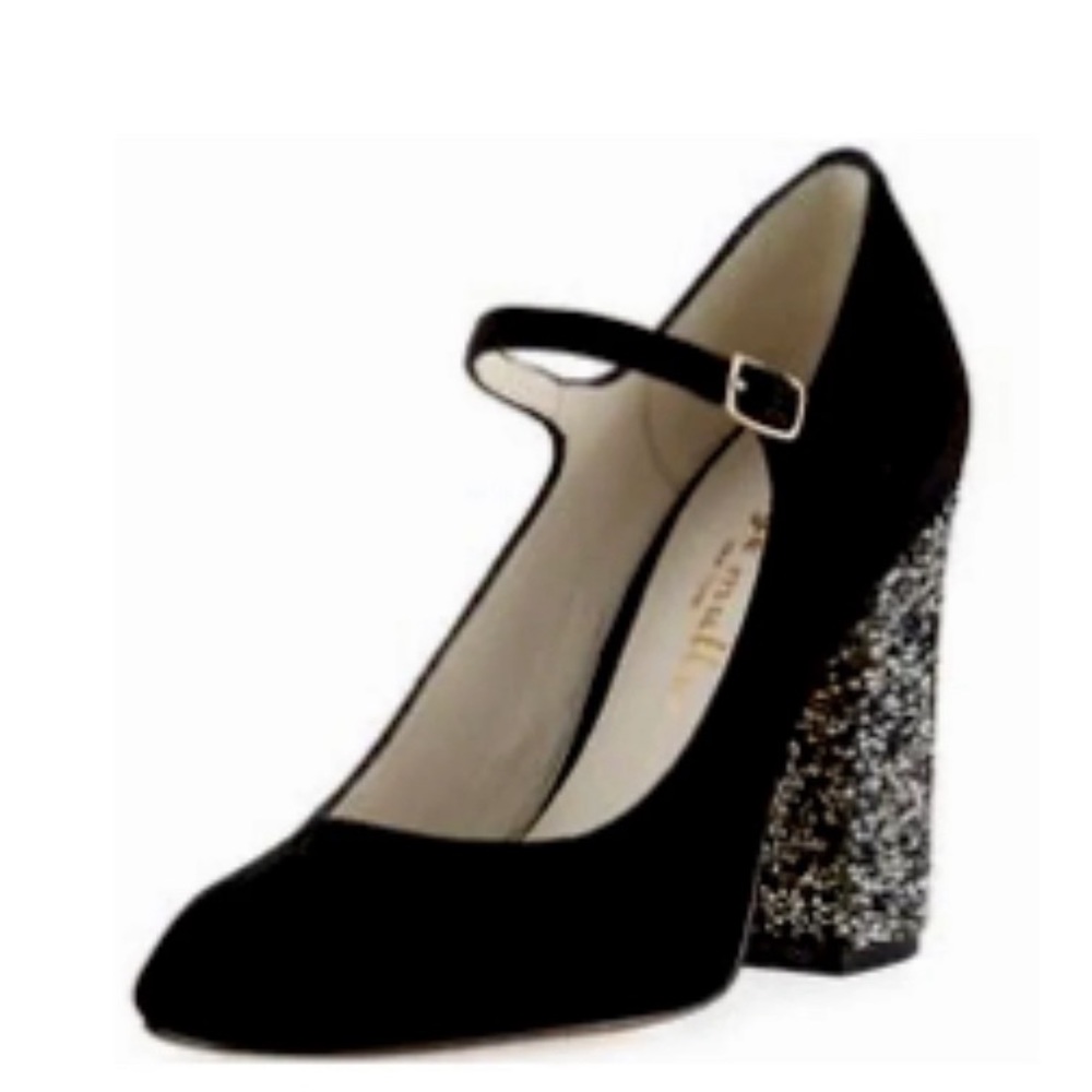Bettye Muller Bejeweled Black-CF Bedazzled Mary Jane Pumps Heels Size 81/2 New